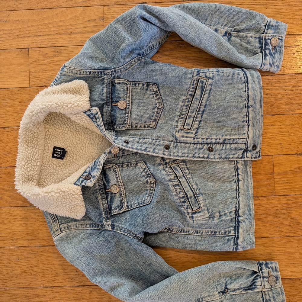GAP Blue and White Jean Jacket with Sherpa Lining